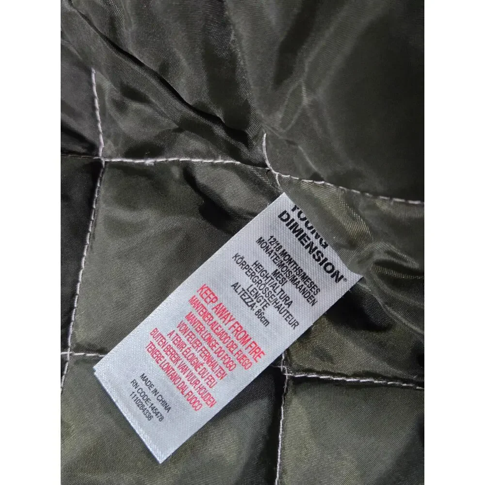 Young Dimension Baby Girls 12-18M Olive Green Parka Coat Faux Fur Floral Sherpa